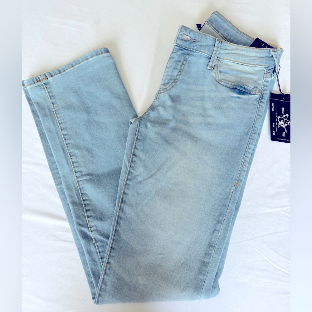 True Religion Light Blue Denim Jeans NWT 28 Billie stretch mid rise straight